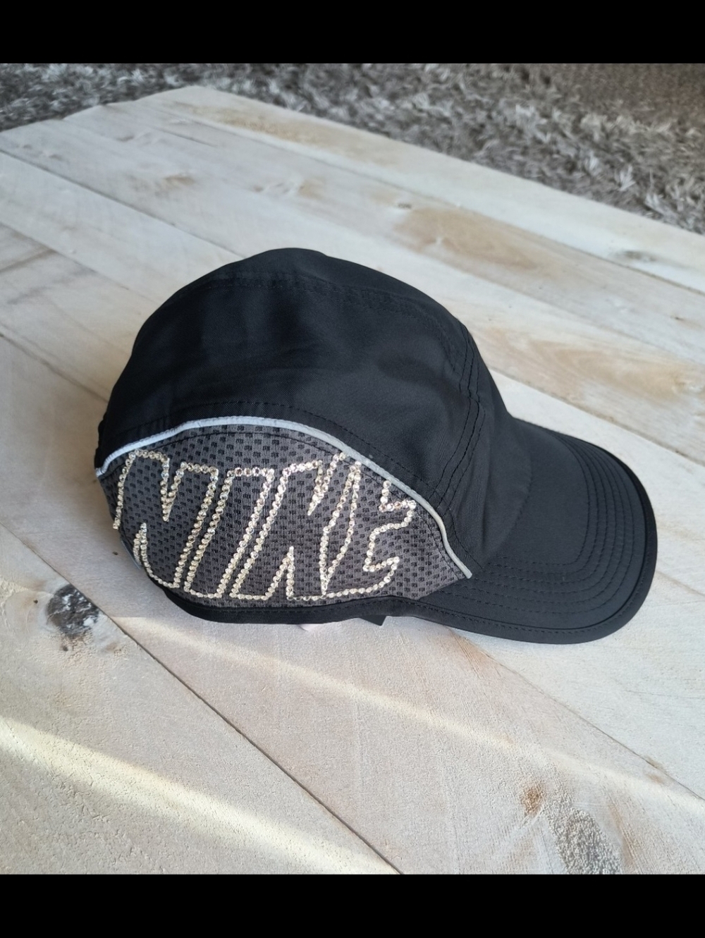 NWOT Nike Women's 5 Panel AW84 Dri Fit Black Hat Cap With Swarovski Crystals